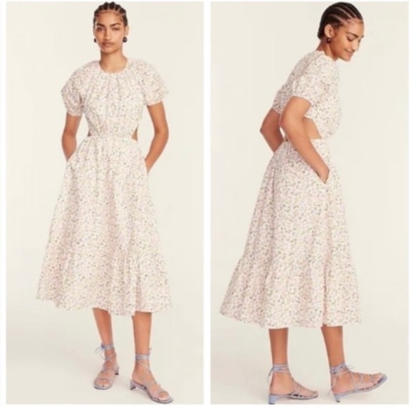 J. Crew Dresses & Skirts - NWT J. Crew Eden Cotton Poplin Side Cut Out Meadow Florals Midi Dress Size 10